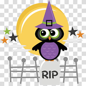 Halloween s, owl wearing purple witch hat illustration transparent background PNG clipart