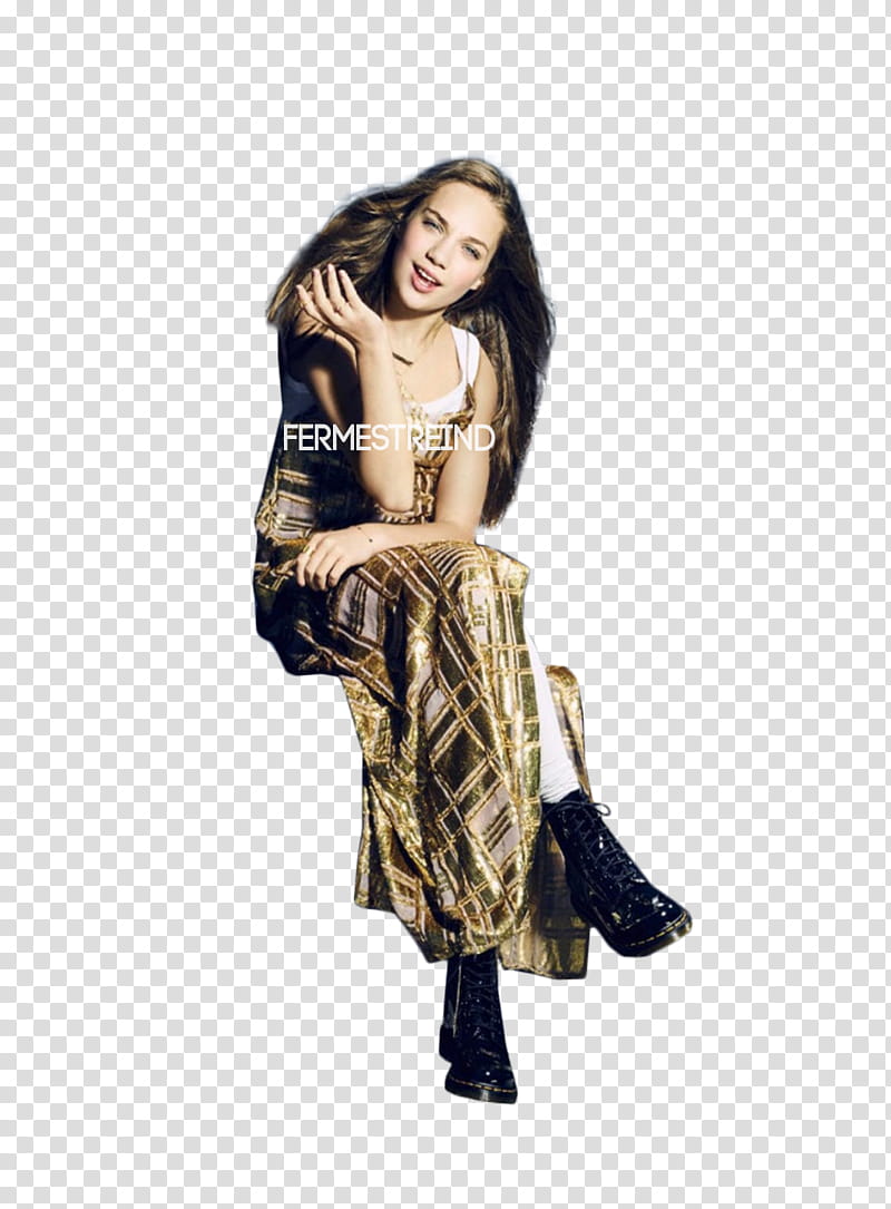 MADDIE ZIEGLER SEVENTEEN MAGAZINE , woman in white and brown cami maxi dress sitting transparent background PNG clipart