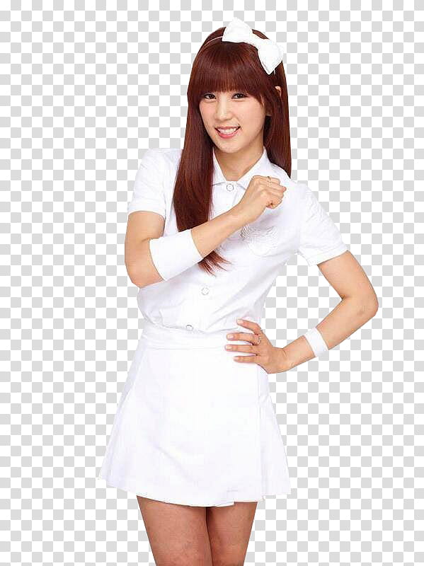 APINK FOR G CF, smiling woman wearing white collared dress and white headband with bow accent transparent background PNG clipart