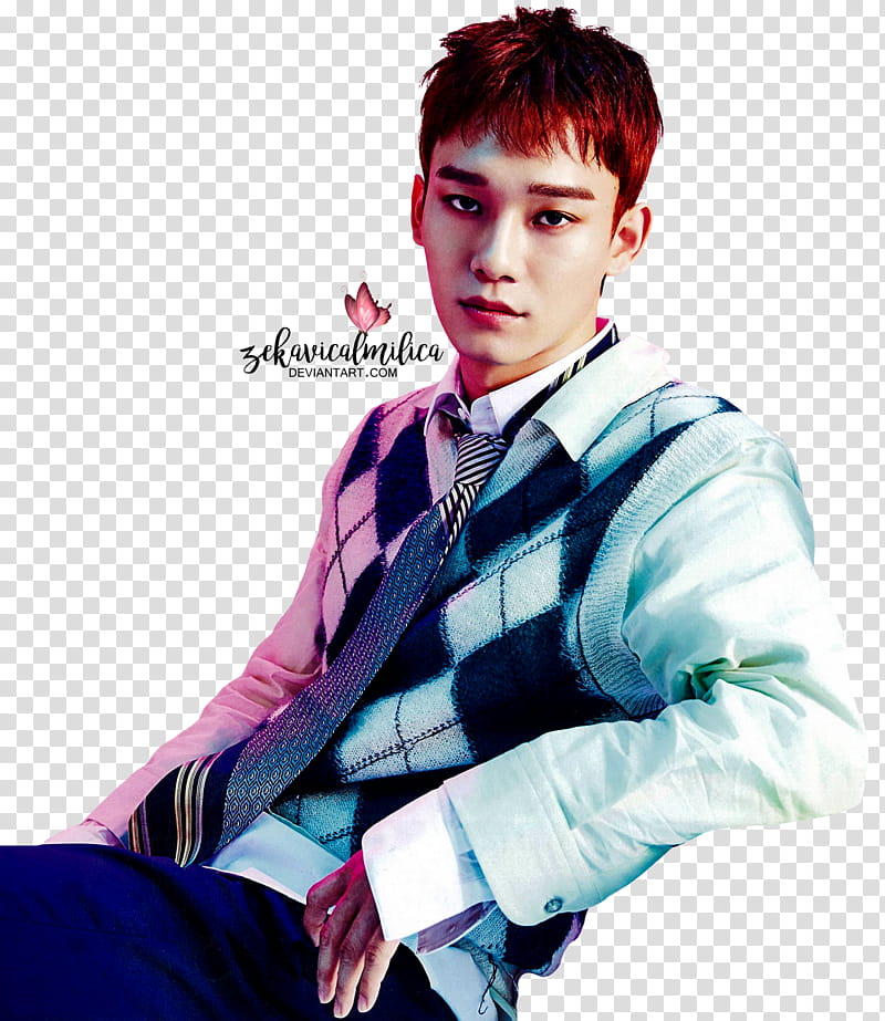 EXO CBX Chen MAGIC, black and white argyle vest transparent background PNG clipart