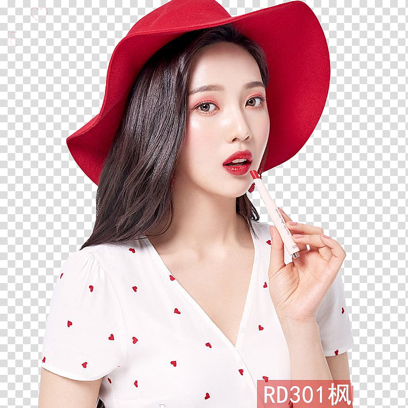 Red Velvet Etude House, portrait graphy of woman about to put on red lipstick transparent background PNG clipart