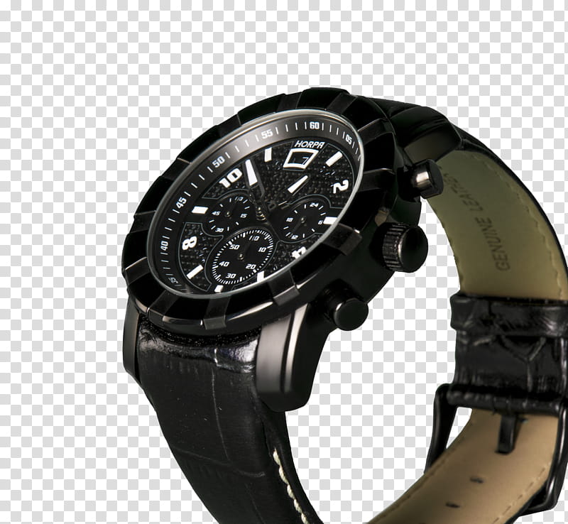 Black watch , round black chronograph watch displaying : time transparent background PNG clipart