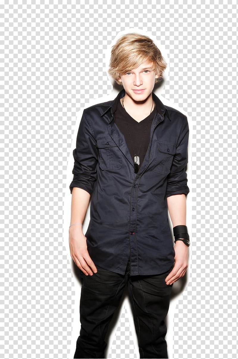 Cody Simpson, standing man wearing black button-up dress shirt and black pants transparent background PNG clipart