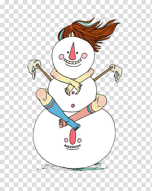 Illustrated, white and multicolored snowman transparent background PNG clipart