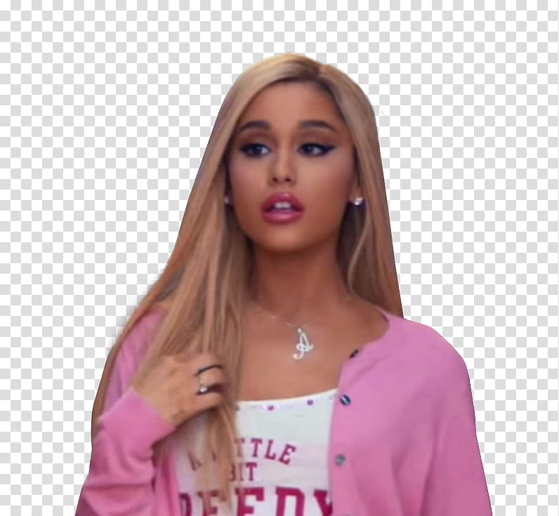 ARIANA GRANDE THANK YOU NEXT, Ariana Grande wearing pink button-up top and white t-shirt transparent background PNG clipart