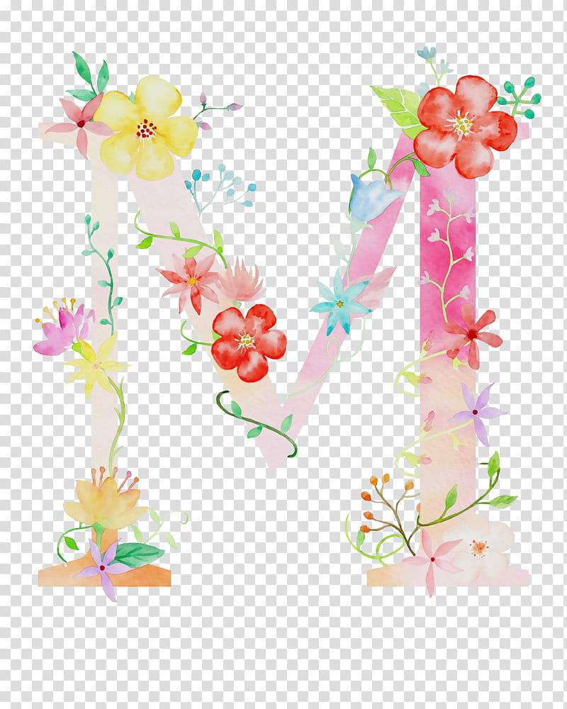 Watercolor Flower, Paint, Wet Ink, M, Letter, Alphabet, Floral Design, Letter Case transparent background PNG clipart