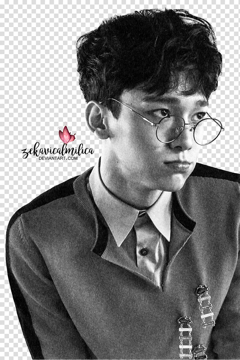 EXO Chen Lucky One, man wearing eyeglasses pouting his lips transparent background PNG clipart