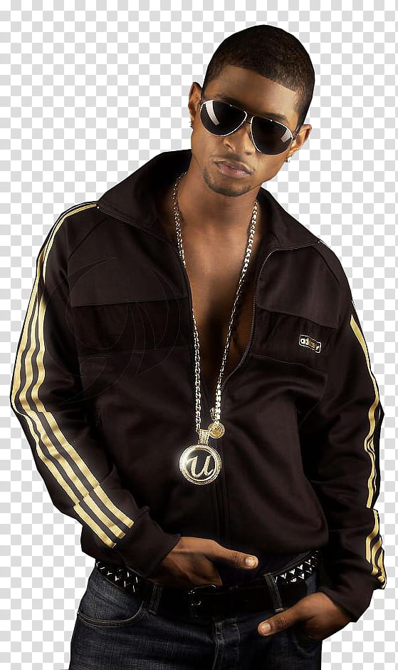 Usher , Usher in black and white adidas jacket transparent background PNG clipart