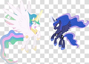 Celestia and Luna Attacking (Ponies) (Coloured), two assorted-color unicorns illustration transparent background PNG clipart thumbnail