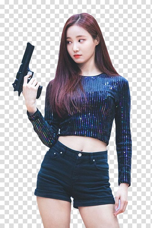 Yeonwoo MOMOLAND, woman holding black semi-automatic pistol transparent background PNG clipart