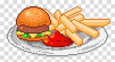 Watch, fries, burger, and ketchup on plate illustration transparent background PNG clipart