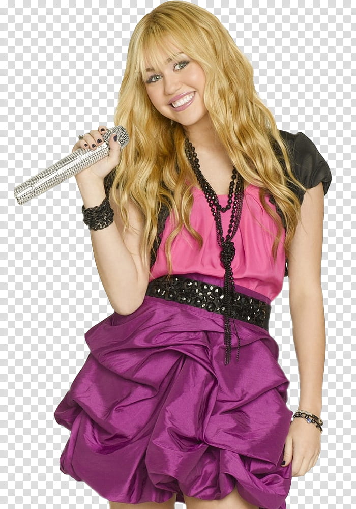Hannah Montana Forever, Miley Cyrus smiling while holding microphone transparent background PNG clipart