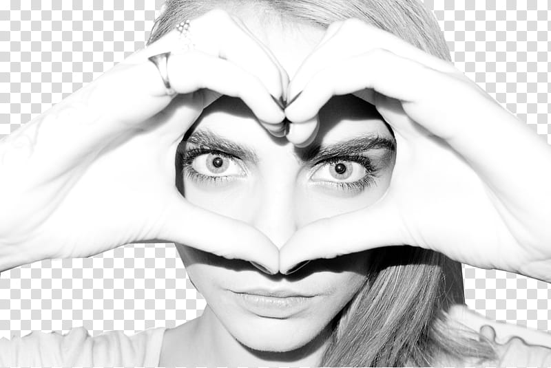 CARA DELEVIGNE, woman forming her hands to heart form transparent background PNG clipart