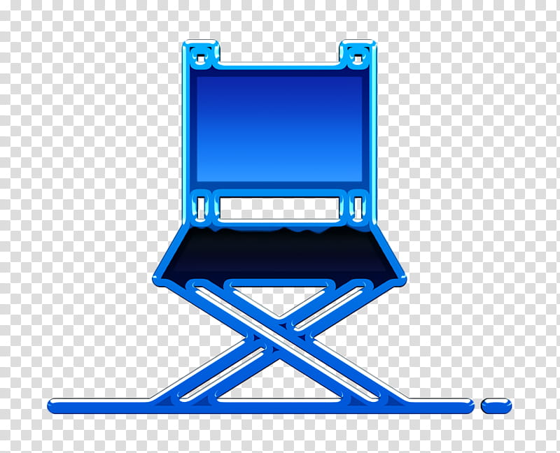 Director chair icon Movie Film icon Director icon, Movie Film Icon, Cobalt Blue, Electric Blue, Technology, Multimedia, Furniture, Logo transparent background PNG clipart