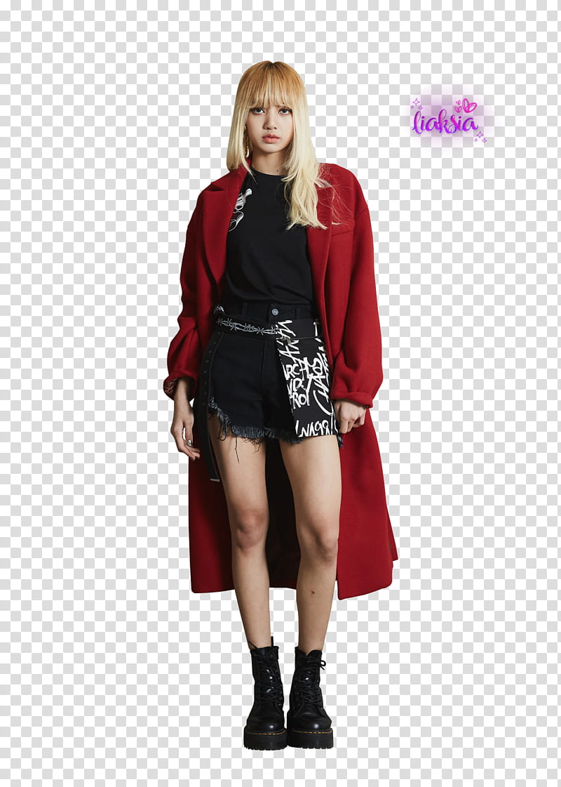 BLACKPINK Lisa , BLACKPINK Lisa wearing red coat transparent background PNG clipart