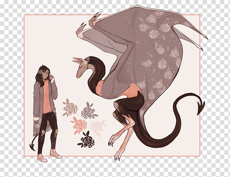 Floral Dragon Girl Adoptable CLOSED, black and brown animal with wing illustration transparent background PNG clipart