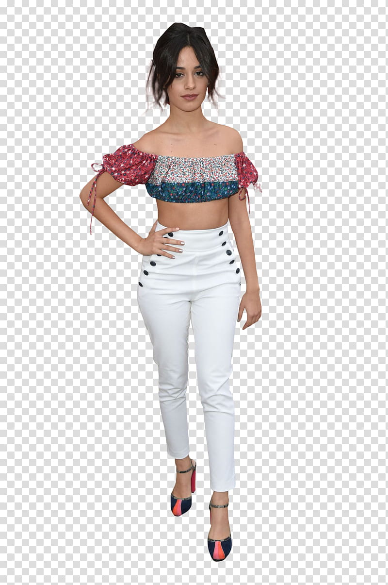 Camila Cabello, woman in white jeans transparent background PNG clipart