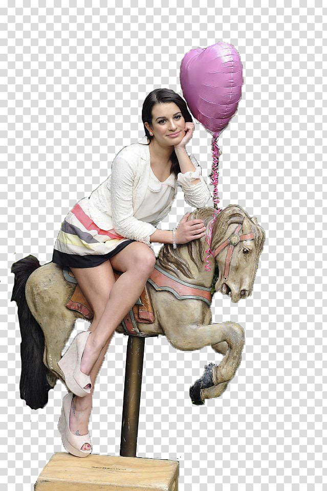 Lea michele , man ride-on carousel horse transparent background PNG clipart