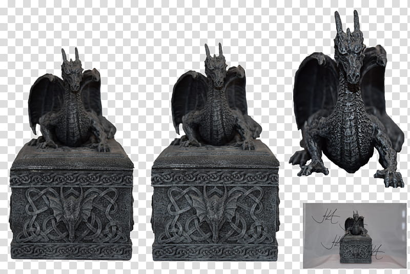 Dragon Box Front updated, black concrete statuette transparent background PNG clipart