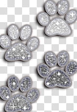 Huellas, four gray glittered paw prints illustration transparent background PNG clipart