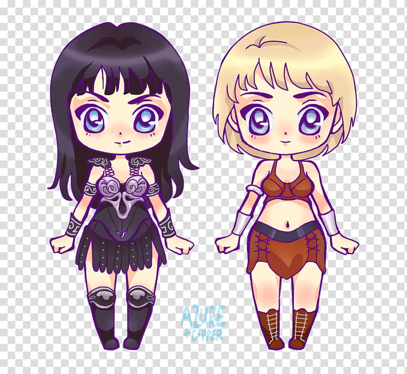 Chibi Xena and Gabrielle transparent background PNG clipart