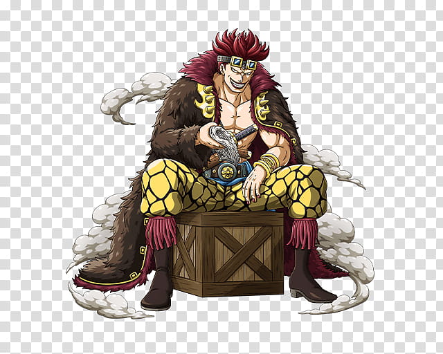 Eustass Kid, male anime character sitting on a wooden box transparent background PNG clipart