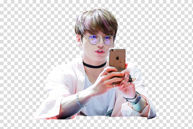 Jungkook AnggeS, man holding gold iPhone  transparent background PNG clipart