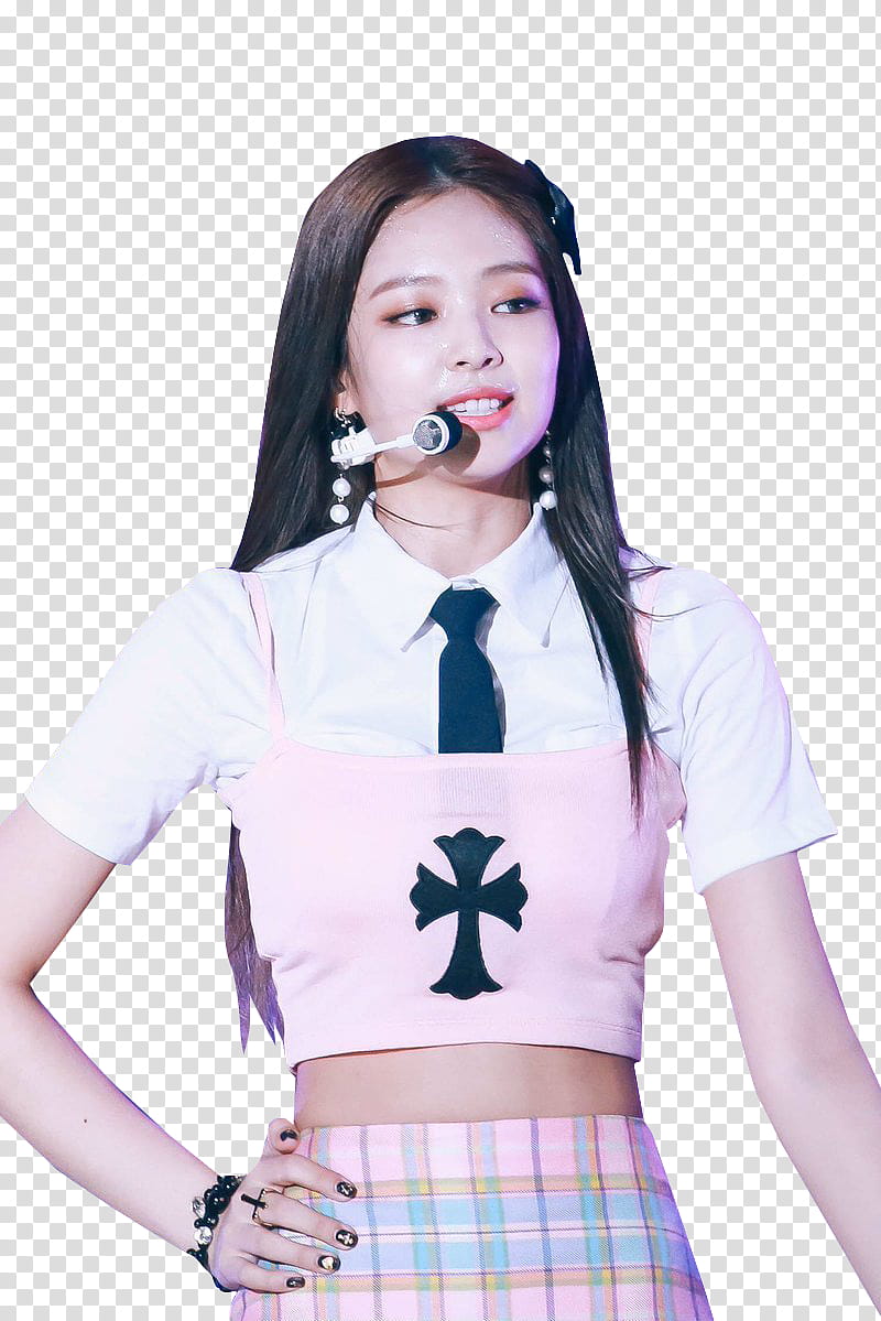 JENNIE BLACKPINK, standing woman wearing white and pink crop top ...