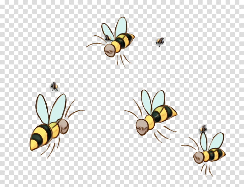 Cartoon Bee, Watercolor, Paint, Wet Ink, Honey Bee, Insect, Honeybee, Bumblebee transparent background PNG clipart