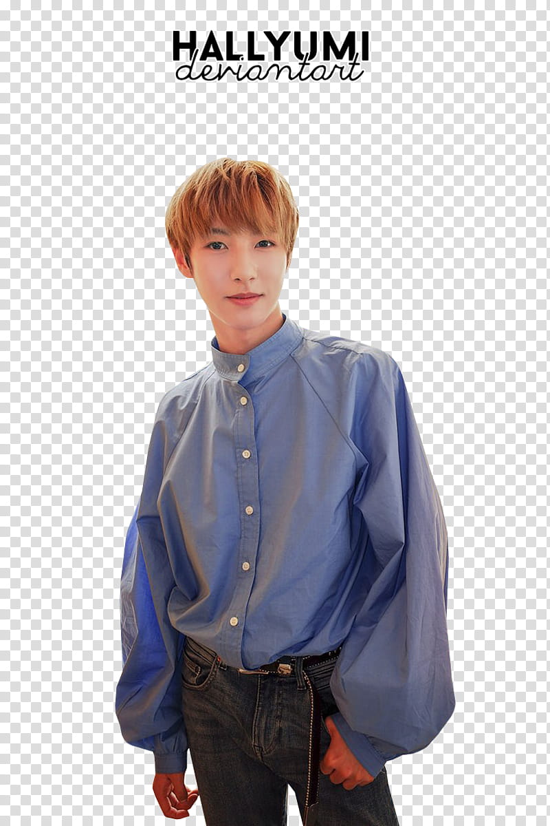 Renjun, man wearing blue long-sleeved shirt transparent background PNG clipart