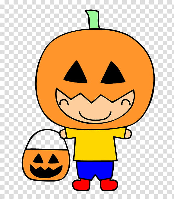 boy wearing yellow shirt holding jack-o-lantern basket transparent background PNG clipart