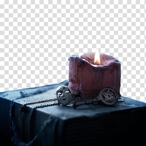 Highborn, lighted pink candle near skeleton key transparent background PNG clipart