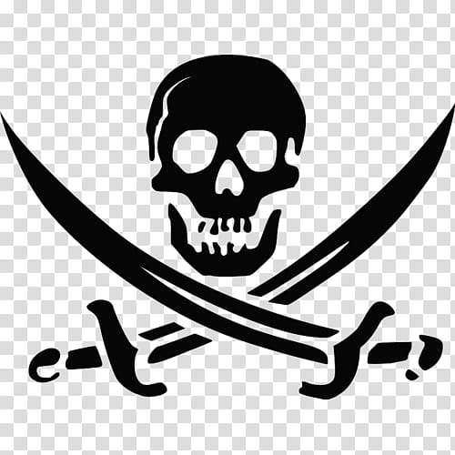 Skull And Crossbones, Jolly Roger, Piracy, Sword, Decal, Drawing, Calico Jack, Black And White transparent background PNG clipart