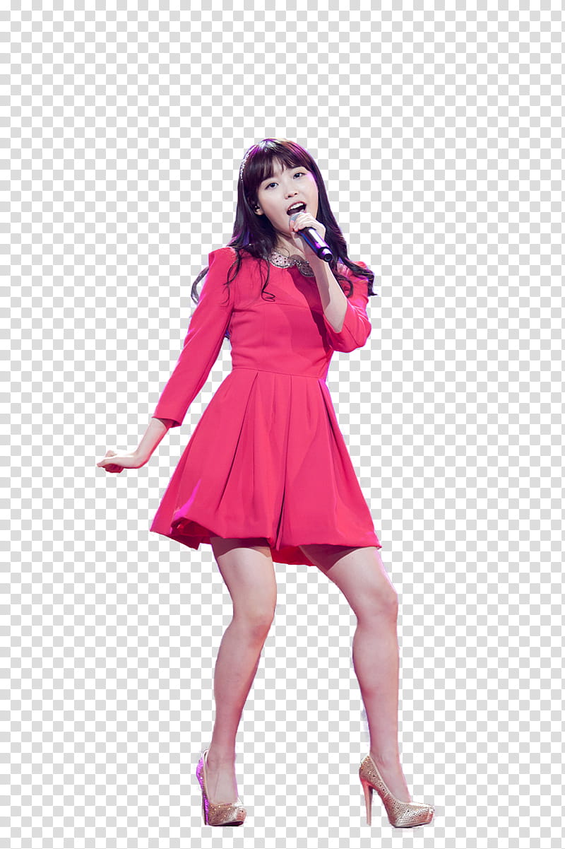 IU, GFriend Yuju dancing while singing wearing red dress transparent background PNG clipart