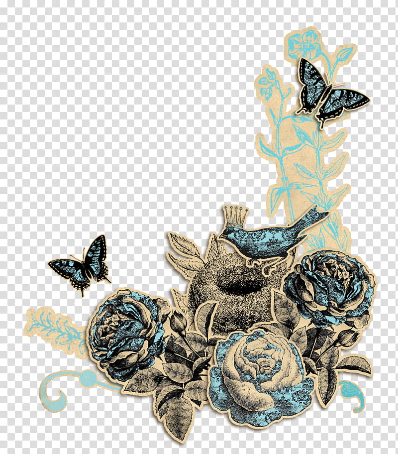 Fragile Song, crowned bird, two butterflies, and roses transparent background PNG clipart
