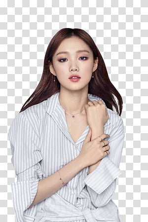 LEE SUNG KYUNG , woman wearing gray striped blouse transparent background PNG clipart thumbnail