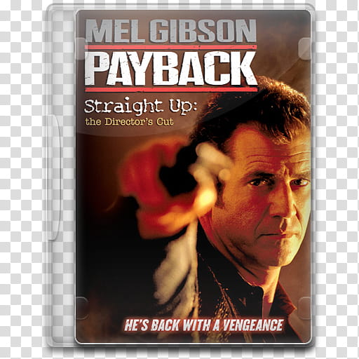 Movie Icon , Payback, Mel Gibson Payback Straight Up:The Director's Cut DVD case transparent background PNG clipart