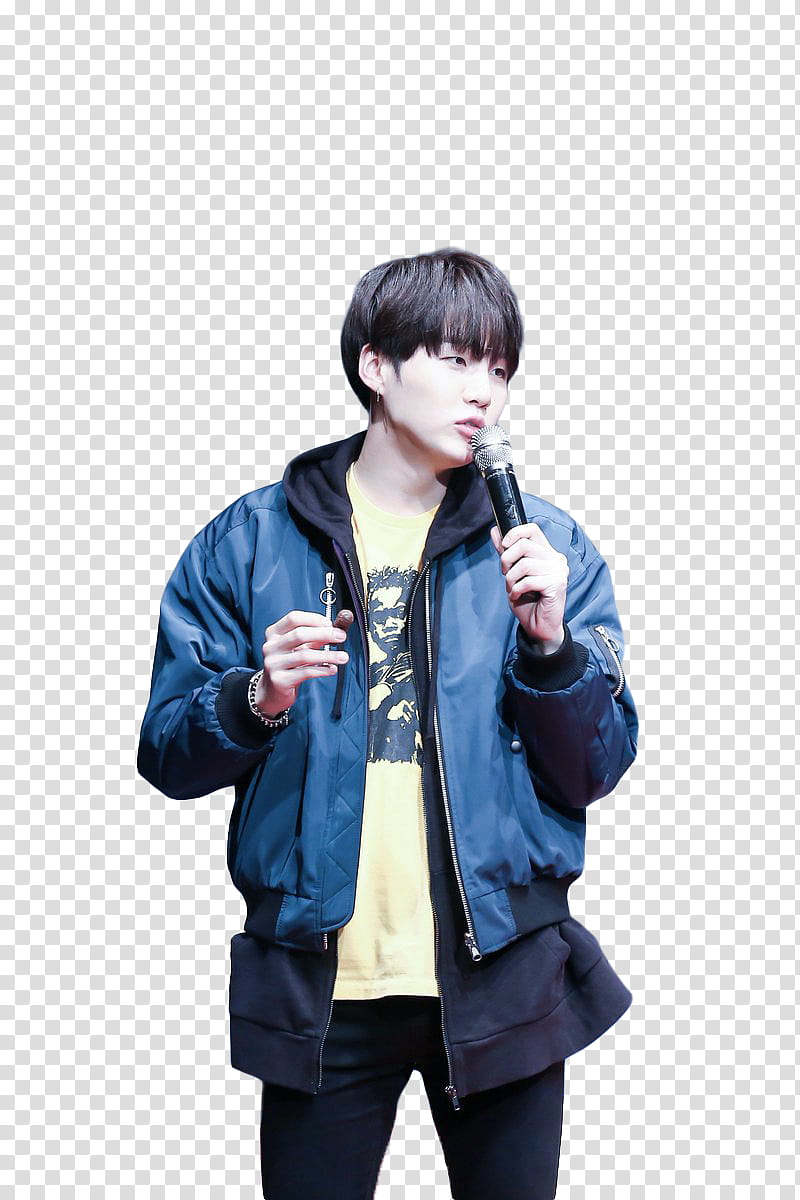 min yoongi , man holding microphone transparent background PNG clipart