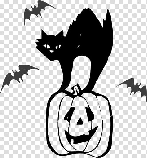 Halloween Mega, black cat on pumpkin illustration transparent background PNG clipart