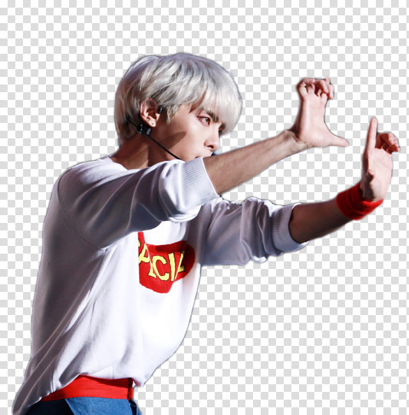 SHINee Jonghyun, man wearing white and red sweatshirt doing frame with both hands transparent background PNG clipart