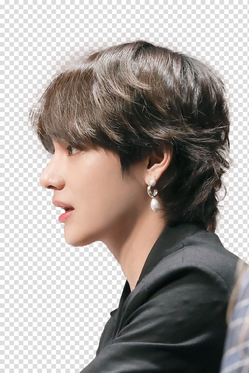 Taehyung Tear Fansign, man wearing black top and silver-colored earring transparent background PNG clipart