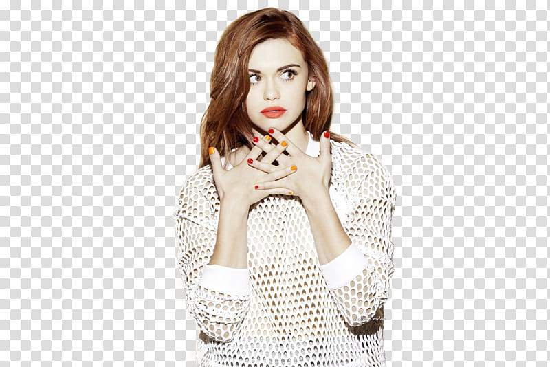 Holland Roden, woman intersecting fingers in white shirt transparent background PNG clipart
