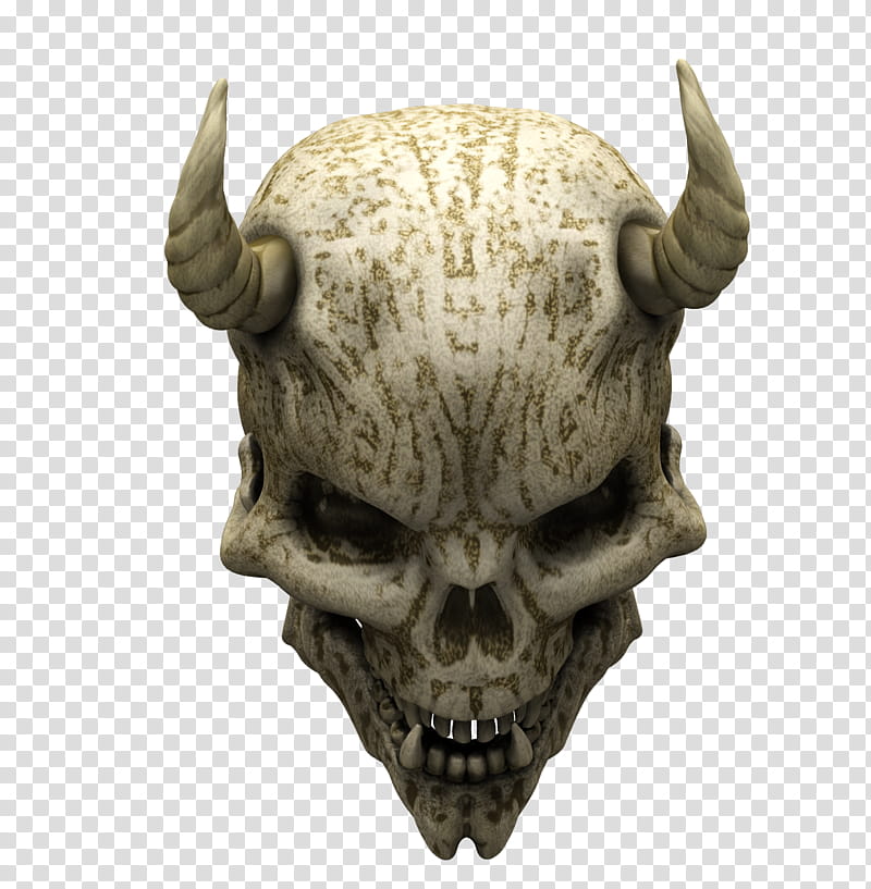 E S Demon Skull, white skull with horn decor transparent background PNG clipart