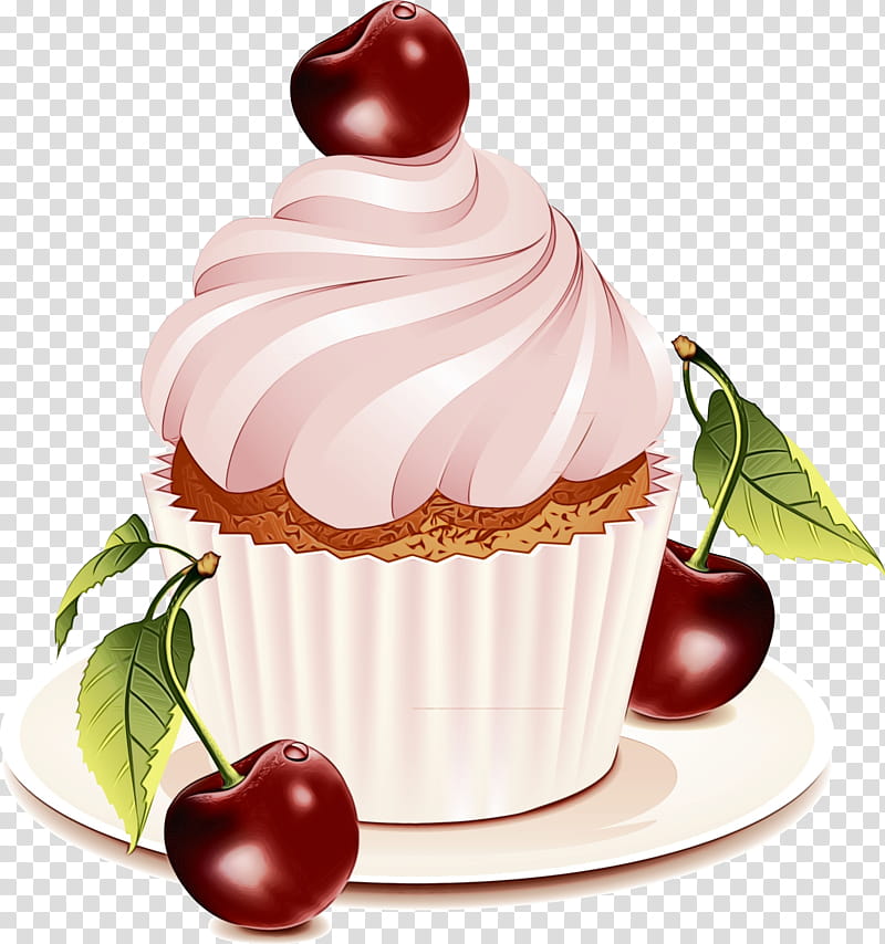 food cherry dessert frozen dessert meringue, Watercolor, Paint, Wet Ink, Dish, Cake, Cuisine, Cupcake transparent background PNG clipart