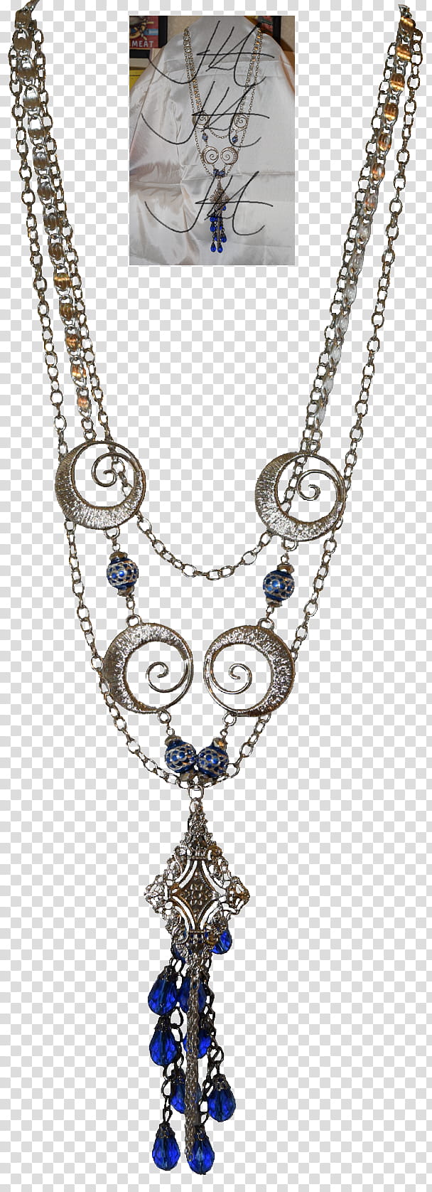 Long Bangles Blue and Silver Necklace transparent background PNG clipart