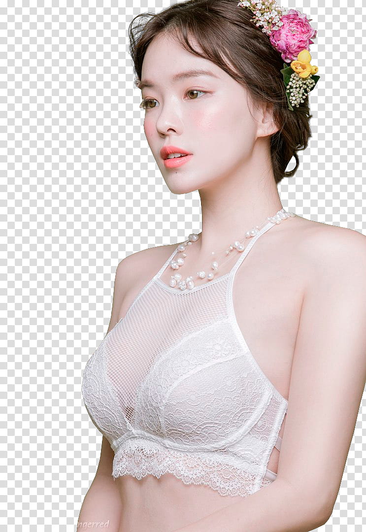 HANEUL, woman in white lace bralet transparent background PNG clipart