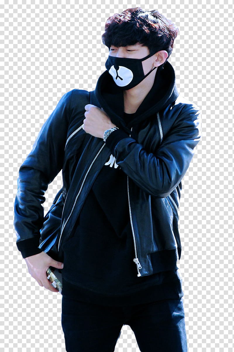 CHANYEOL EXO, man wearing mask while carrying black leather bag transparent background PNG clipart