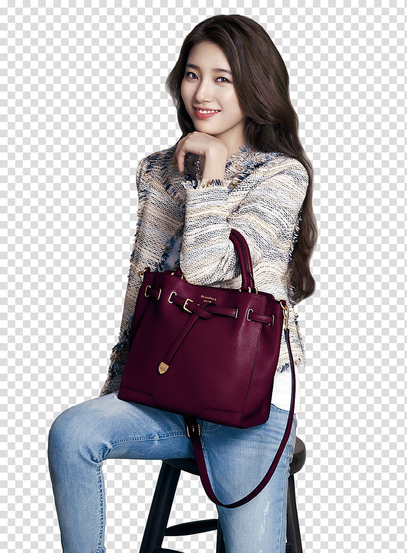 Bae Suzy, woman sitting on chair while holding bag transparent background PNG clipart