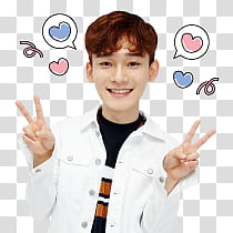 EXO Kakao Talk Stickers, man doing peace signs transparent background PNG clipart