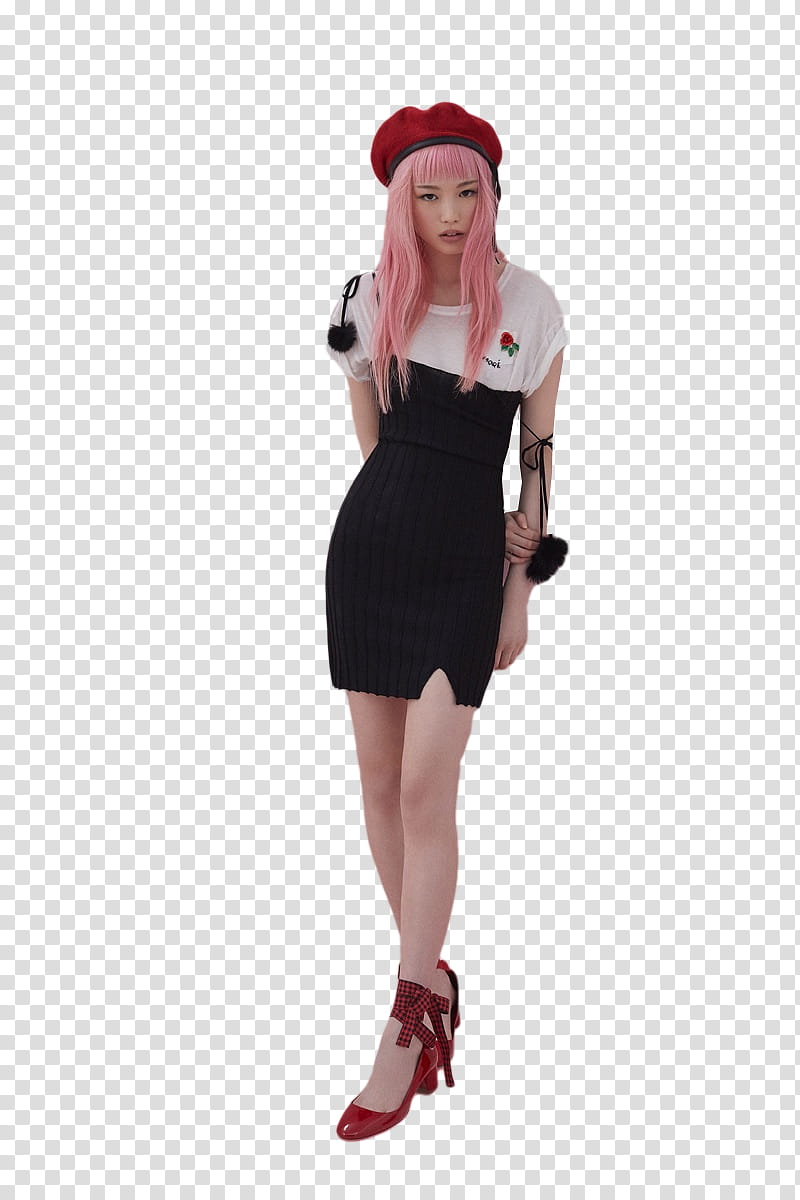 Fernanda Ly, woman wearing black and white cap-sleeved mini dress transparent background PNG clipart